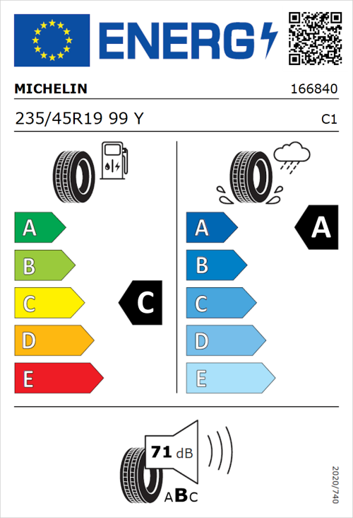 Tyre Label for Michelin Pilot Sport 4 235/45R19 99Y