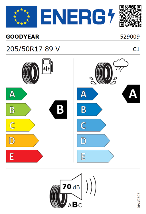 Tyre Label for Goodyear EfficientGrip 205/50R17 89V
