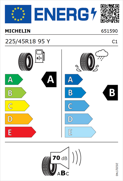 Tyre Label for Michelin Pilot Sport 4 225/45R18 95Y