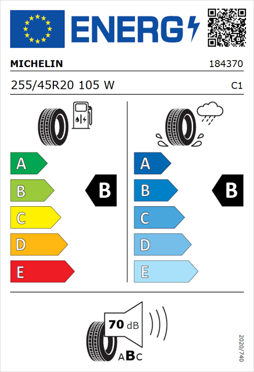 Tyre Label for Michelin Pilot Sport 4 SUV 255/45R20 105W