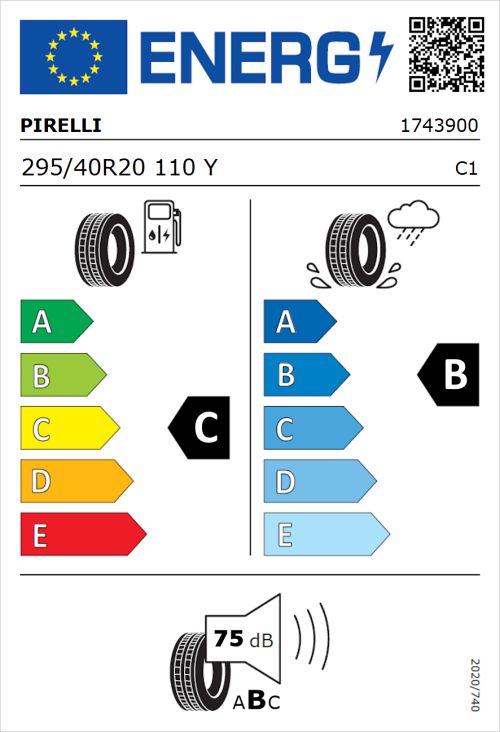 Tyre Label for Pirelli P Zero Rosso Asimmetrico 295/40R20 110Y